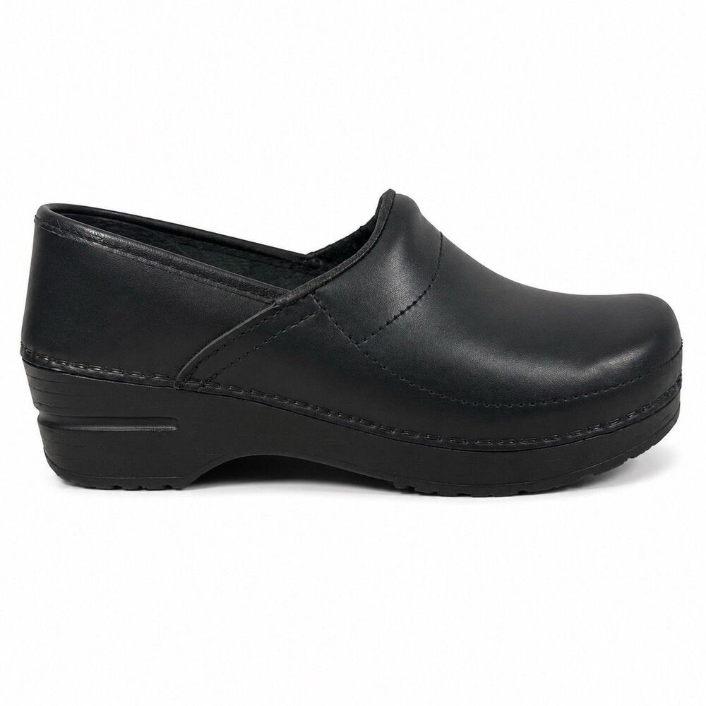 Sanita Professional Black Leather Clogs Women EU 35 Danish Nursing Work Shoes